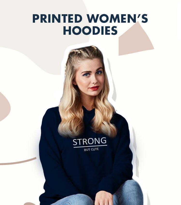 Lady with printed navy hoodie