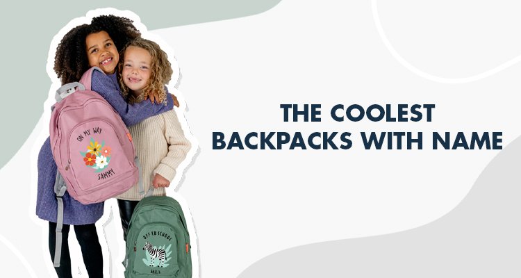 Girls with old pink and old green junior backpack with name
