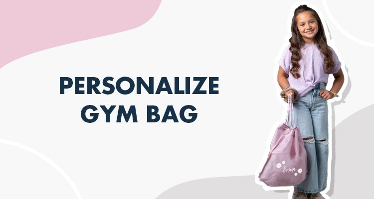 Girl with pink gym bag printed with name and flowers