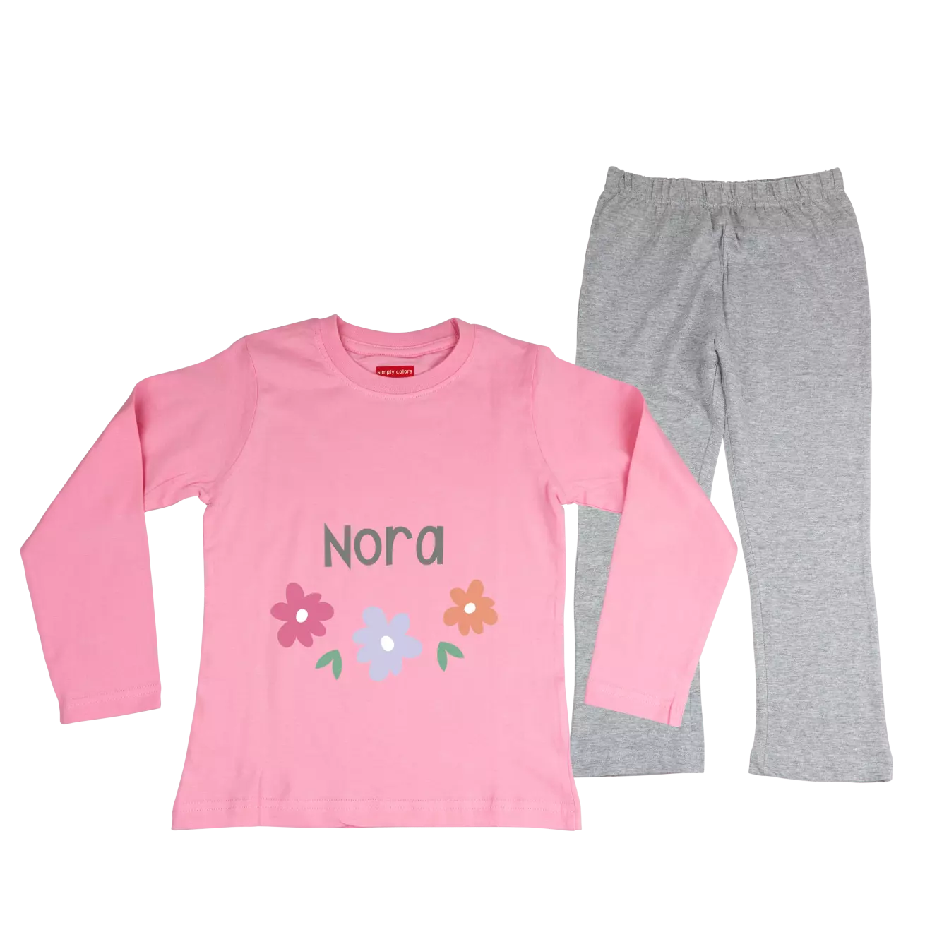 Pyjama set met lange mouwen bedrukt met naam Simply colors