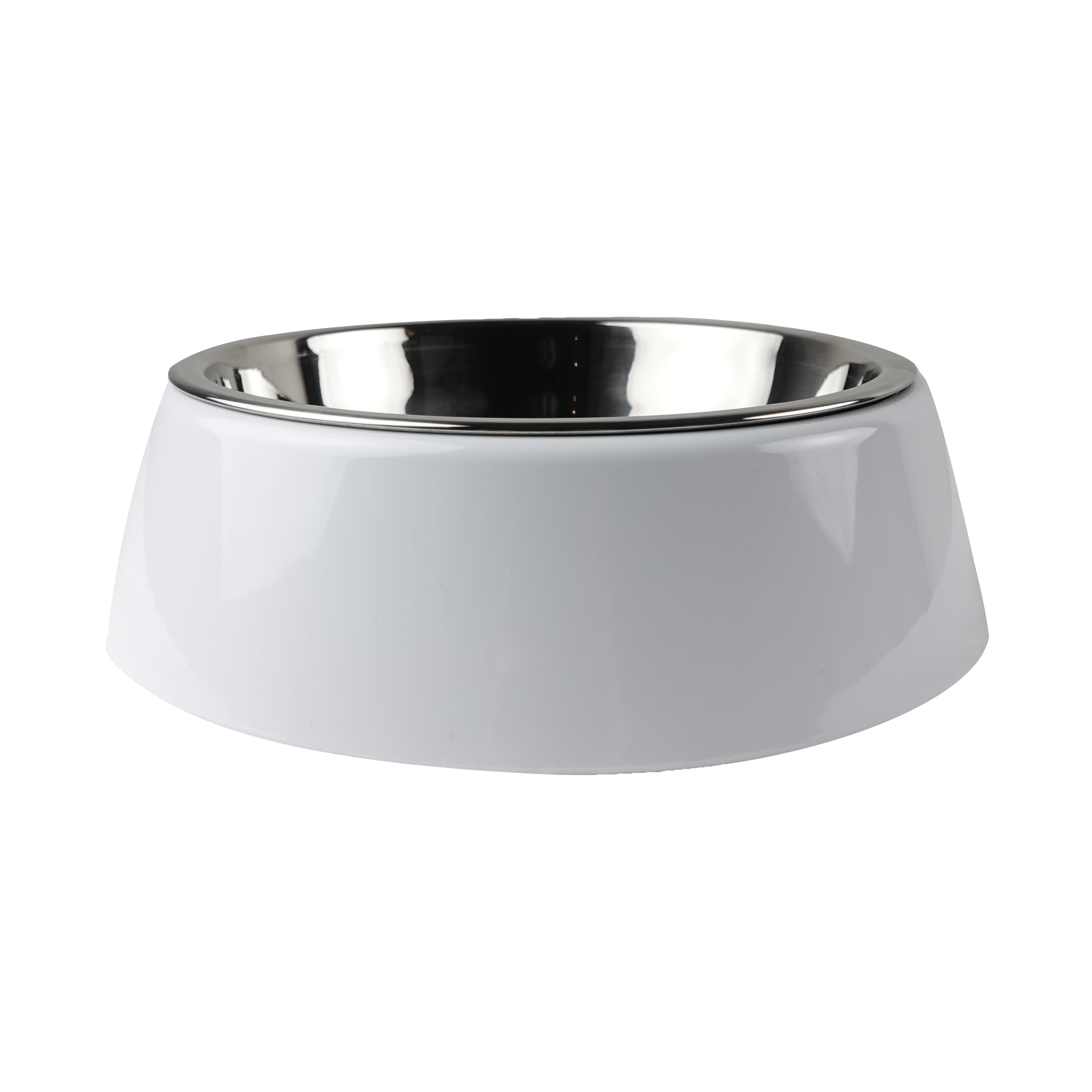 White food bowl for dogs with stainless steel inner bowl